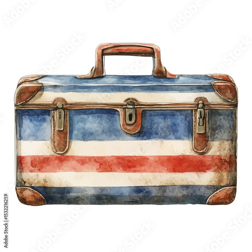Vintage Suitcase Beach, watercolor painting vector, high quality, isolated on a white background.