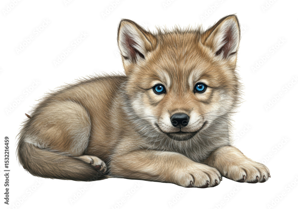 Fototapeta premium Isolated Adorable Wolf Cub with Innocent Gaze