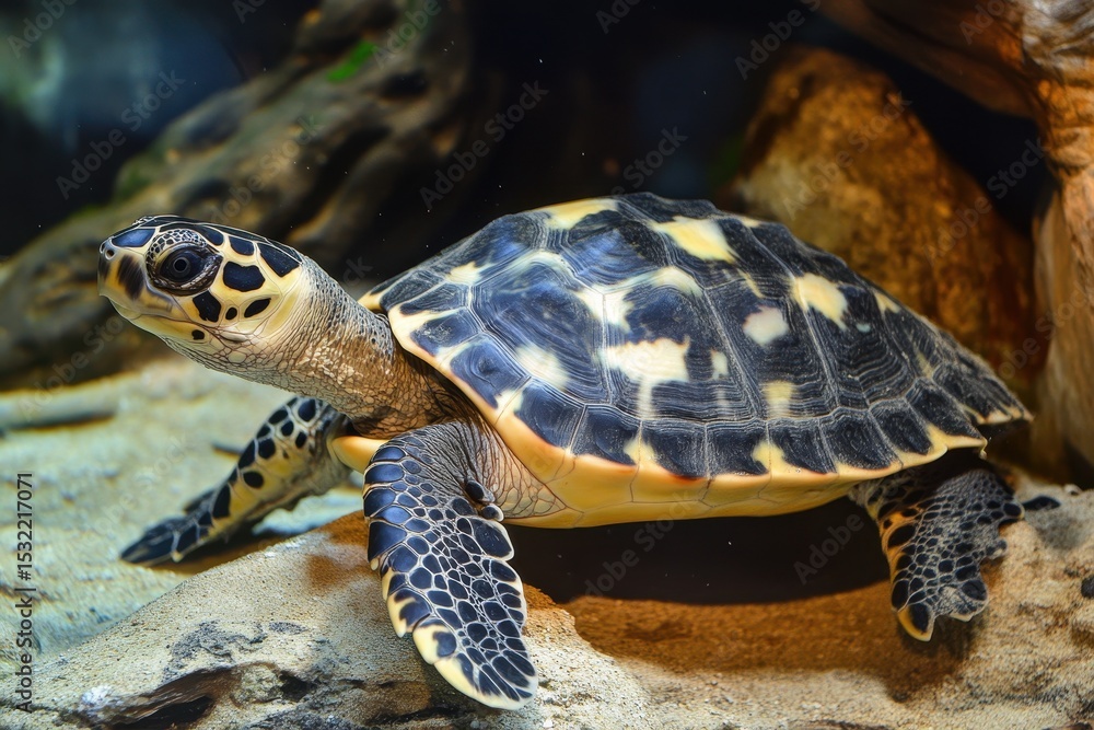 Obraz premium Turtle Hawksbill. Underwater World of Sea Turtle in Natural Marine Environment