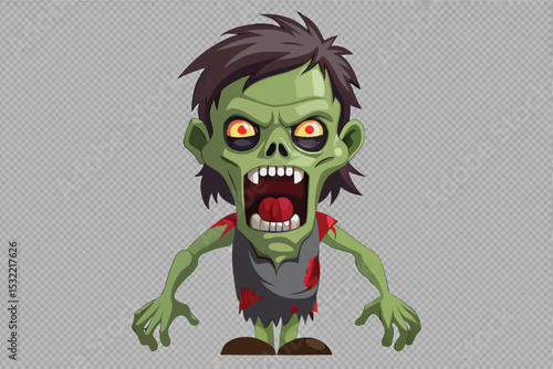 A cartoon zombie character with a wide open mouth, showcasing sharp teeth.