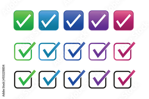 Check box icon with correct, accept checkmark icons tick box checked