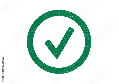 Vector illustration of check mark inside circle in green ink stamp