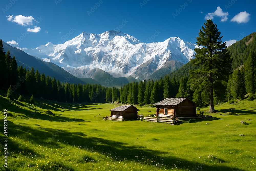 Obraz premium Sunny Fair Meadow Landscape – Bright Summer Field with Green Grass and Blue Sky