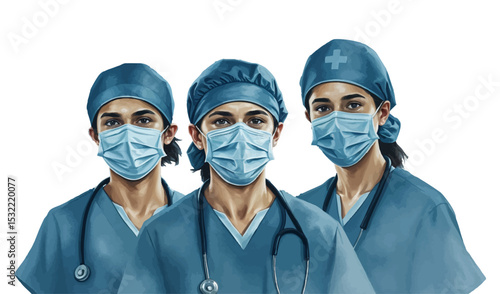 Watercolor Style – Celebrating Success in Healthcare: Doctors and Nurses Applauding Teamwork and Achievement | Vector Illustration

