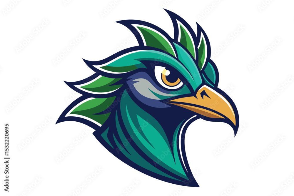 Fototapeta premium Peacock head mascot logo vector elements, peacock cartoon face clipart illustration.