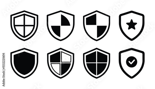 Sheld silhouette vector shape, Security sheld icon vector eps, Sheld silhouette icon vector, Shield icon. Heraldic shield set. Black Knight Award contours and linear signs. Protect shapes silhouette. 