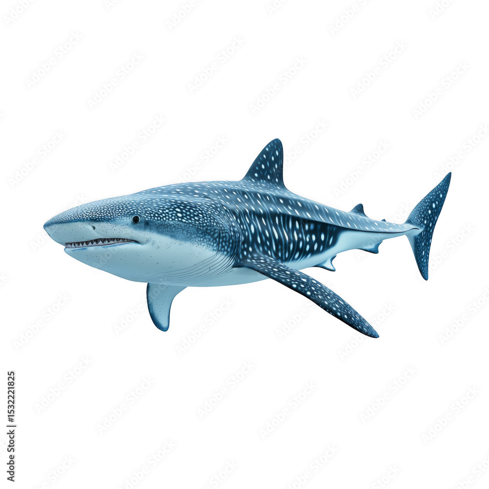 Obraz premium A detailed illustration of a whale shark with distinctive white spots and a streamlined body swimming forward. Png, Transparent background.