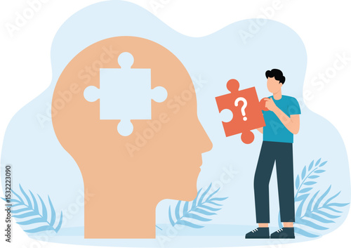 Problem memory loss and Clouding of the mind, amnesia or dementia problems and puzzle piece in man head, lose jigsaw part of brain, fogginess patient and mental heath concept

