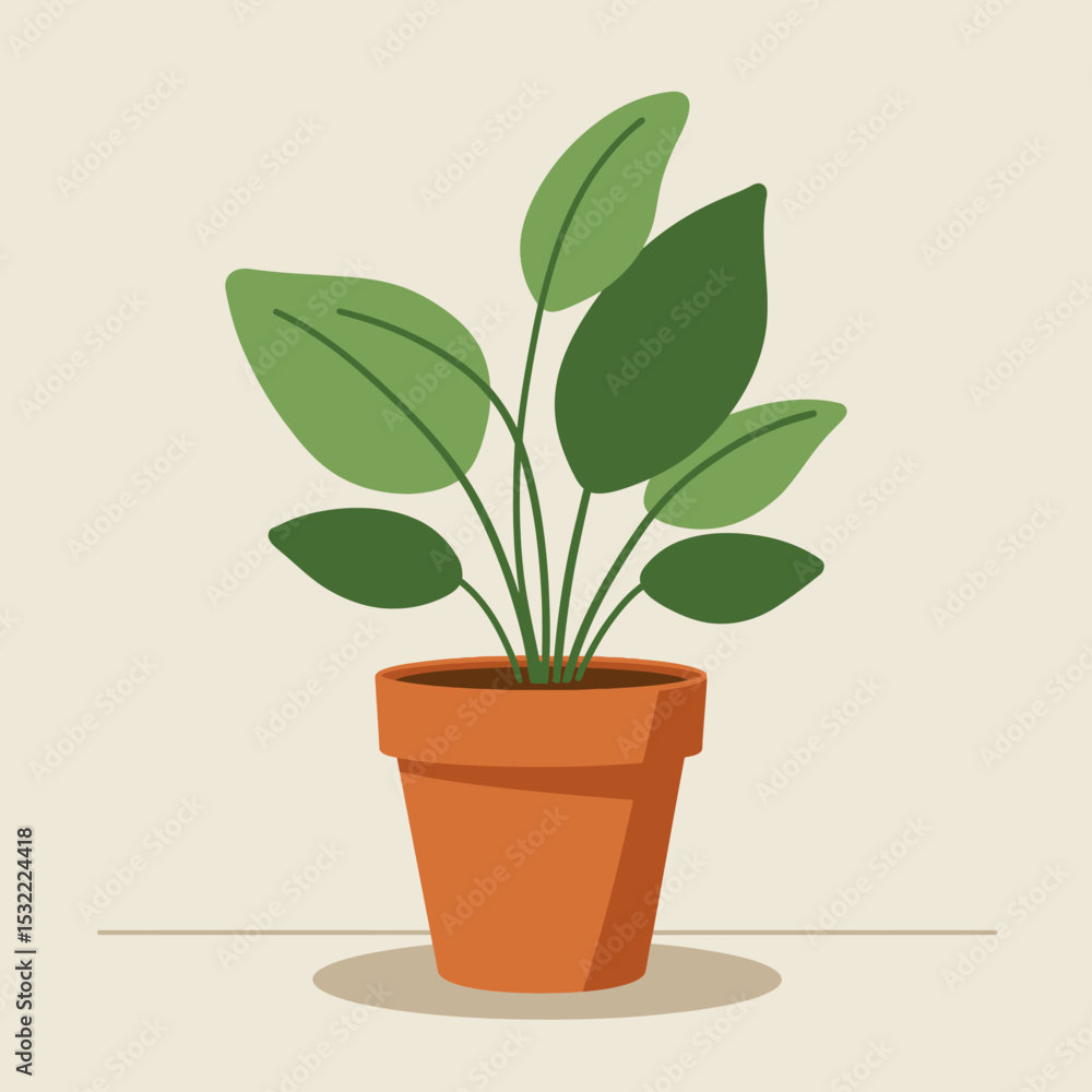 Flat vector houseplant in terracotta pot. Calm green home decor for yoga and meditation zone. Flat vector houseplant in terracotta pot. Calm green home decor for yoga and meditation zone.