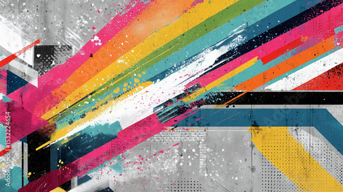 斜めに広がる虹色のスプレーが印象的な近未来風アート背景（デジタル・サイエンス・教育）