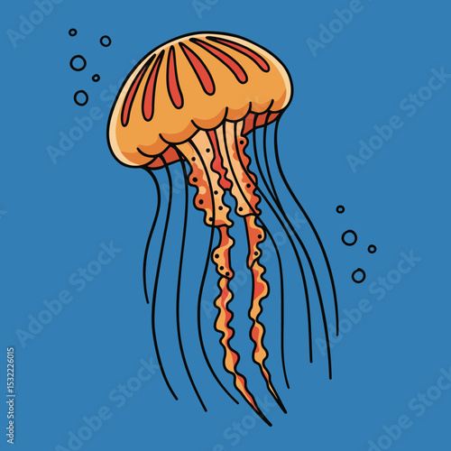 Deep sea jellyfish. Doodle flat clipart. All objects are repainted.