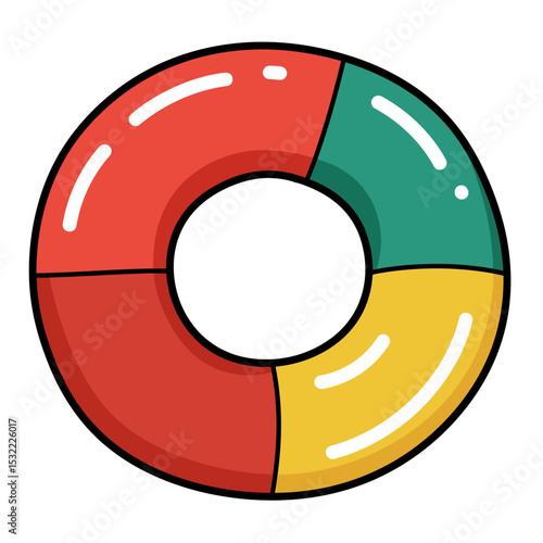 Bright, colored inflatable ring for safe swimming. Doodle flat clipart. All colors are repainted.