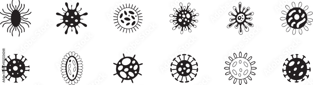 Obraz premium Microorganism and Virus Icons: Diverse Vector Set for Science, Health, and Biology Designs.