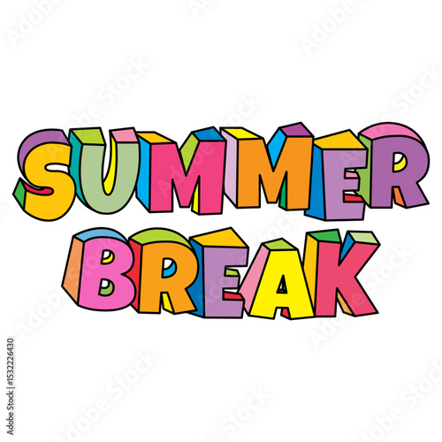 summer break cartoon text design vector illustration in a fun 3d-style cartoon font