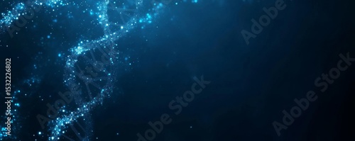 Abstract blue background with a double helix of DNA and digital glowing connections for medical, science, or technology-themed banner design vector illustration