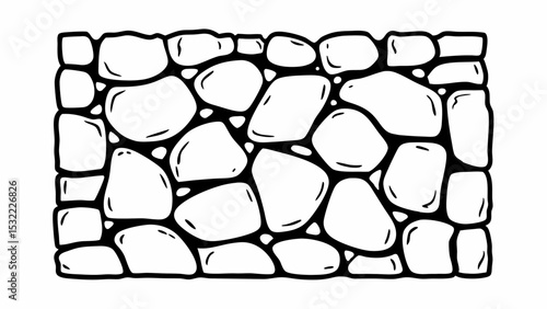 Vintage Black and White Irregularly shaped light gray stones create textured wall design, evoking rustic feel