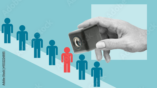 Tableau sur toile Camera surveillance in the crowd as big brother concept