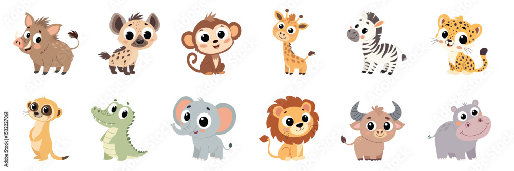 Big Collection of African Animals in Flat Style. Hand Drawn Vector Art. Big Collection of African Animals in Flat Style. Hand Drawn Vector Art.