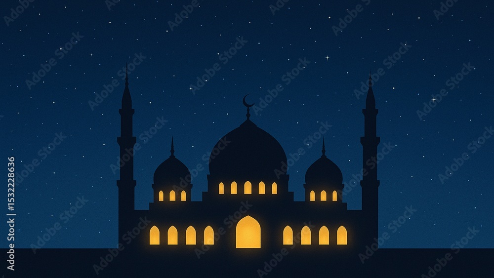 Fototapeta premium Mosque Illuminated Under Starry Sky