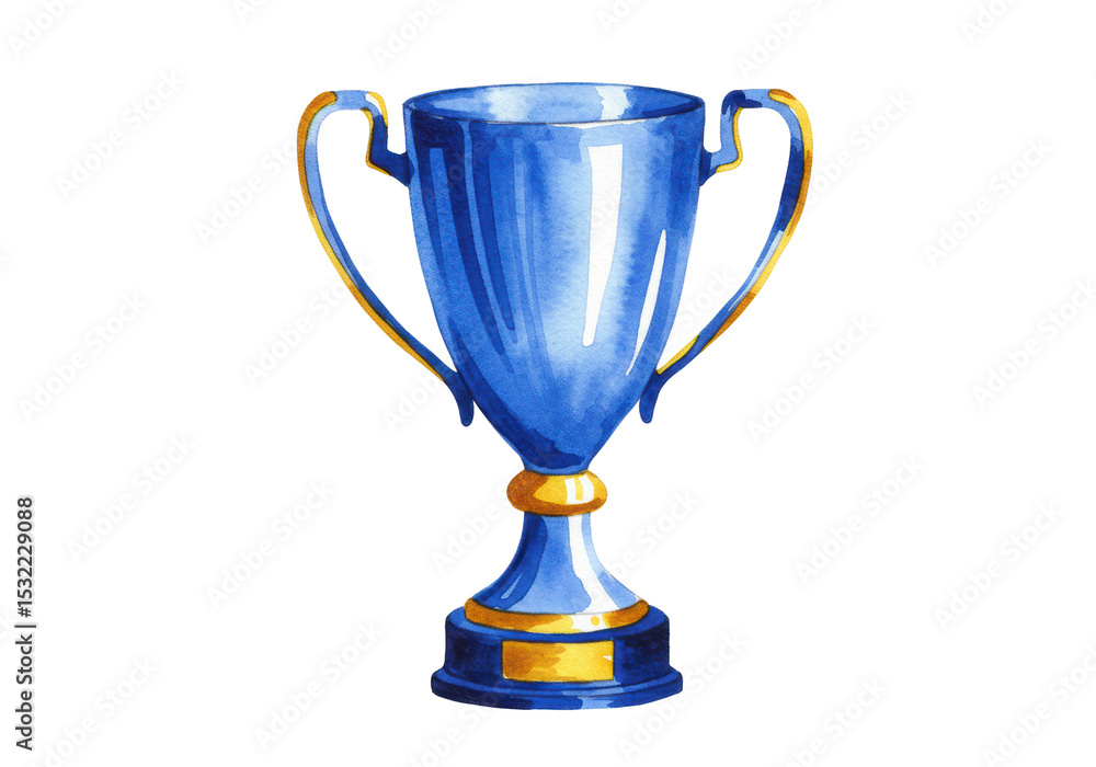 Isolated Watercolor Style Blue Trophy with Golden Accents Isolated Watercolor Style Blue Trophy with Golden Accents