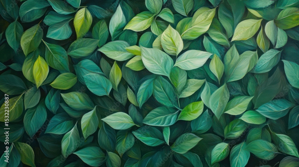 Obraz premium A vibrant tapestry of leaves in various shades of green