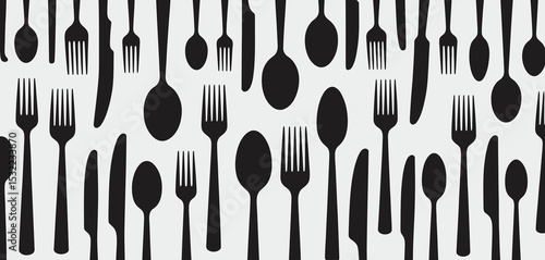 Black Silhouette Cutlery Seamless Pattern Background