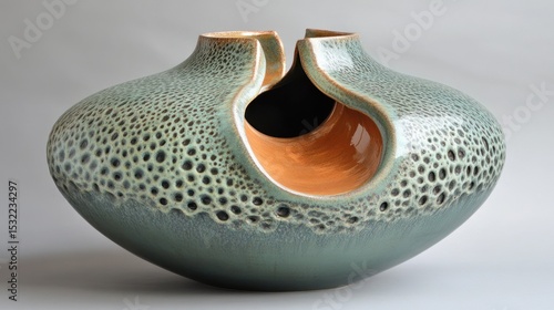 Unique Ceramic Vase: Teal and Orange Glaze