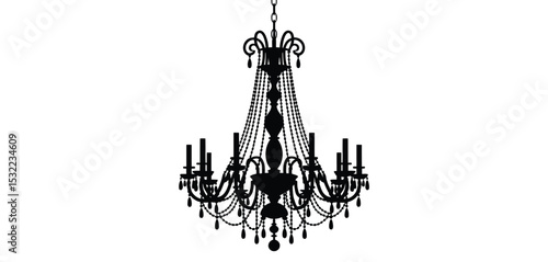 Elegant Black Silhouette Crystal Chandelier Illustration