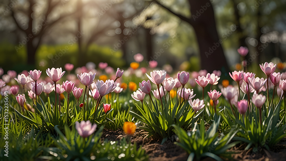 custom made wallpaper toronto digitalSpring garden bliss, vibrant flowers, nature scenes, the serene, eerie misty autumn morning is brought to life by the vibrant crocuses in the lush field, their delicate purple petals and yellow.