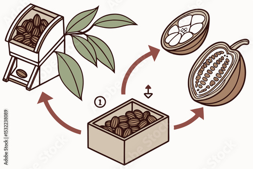 Cacao Fermentation Process - Step-by-Step Vector