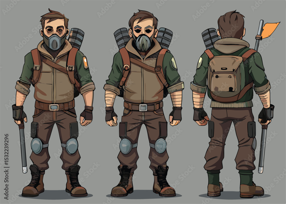 Fototapeta premium Post-Apocalyptic Survivor Character Turnaround – Game Model Sheet