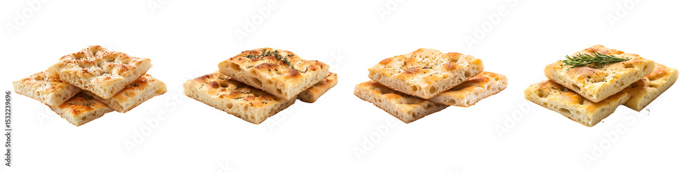 Sliced golden focaccia bread with herbs on a transparent background
Sliced golden focaccia bread with herbs on a transparent background