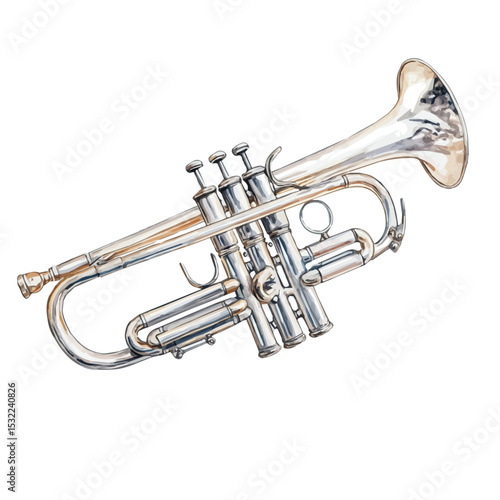 Trumpet, watercolor drawing vector, isolated on a white background.
