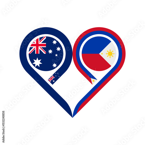 friendship concept. heart symbol icon of australia and philippines flags. vector illustration isolated on white background