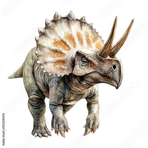 Triceratops, watercolor clipart vector, isolated on a white background.