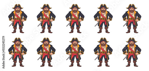 Ten Cartoon Pirate Captain Sprite Sheets for Animation