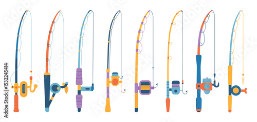 Collection of Colorful Fishing Rods and Reels Illustration