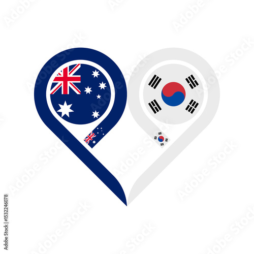 friendship concept. heart symbol icon of australia and south korea flags. vector illustration isolated on white background