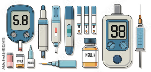 Diabetes Management Tools and Supplies Illustration