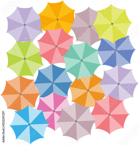 하늘에 여러 개의 우산이 펼쳐져 있는 모습