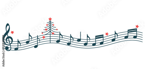 Christmas Music Notes with Tree and Stars Design