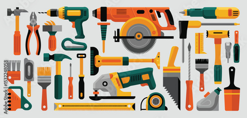 Assorted Construction and Repair Tools Flat Lay