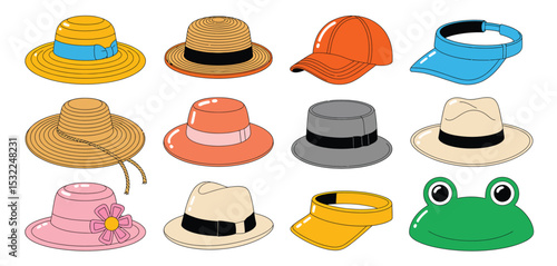 Collection of Colorful Hats and a Frog Illustration