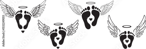 Angel Wings Baby Feetprints with Halo and Heart: Set of Four Designs