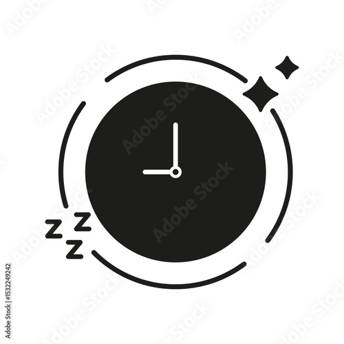 Clock With Sleep Symbol Solid Icon. Sleep Schedule, Restful Sleep, And Nighttime Routine Silhouette Symbol. Sleep Hygiene And Relaxation. Isolated Vector Illustration