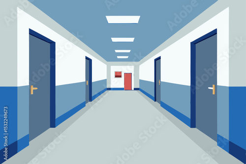 Long Corridor Interior Design Perspective View of Modern Building Hallway