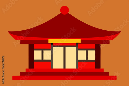 Elegant Red Asian Temple Illustration A Stunning Visual Representation of Tranquil Architecture