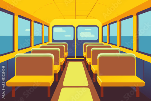 Inside View of a School Bus Empty Seats and Yellow Interior