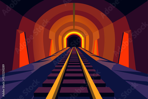Journey Through the Tunnel An Abstract Railway Illustration