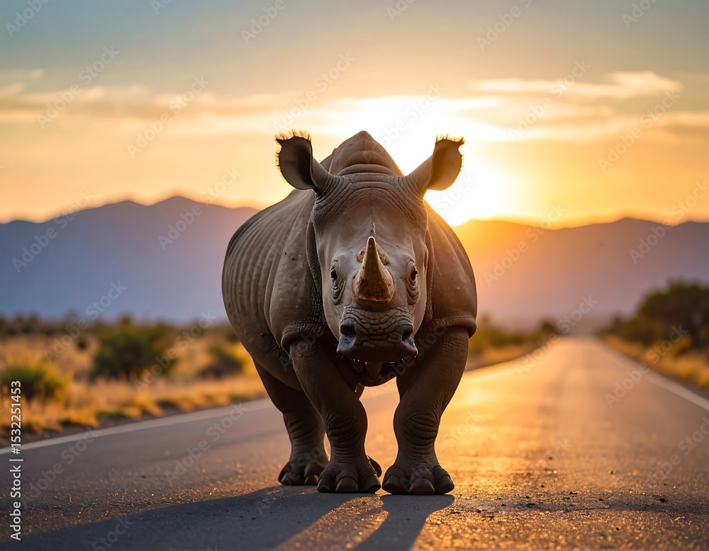 Fototapeta premium Majestic rhino at sunset